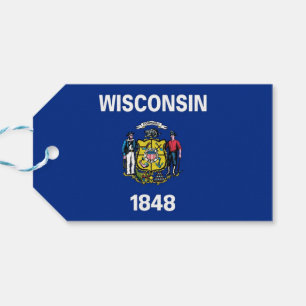 Gift Tag with Flag of Wisconsin State, USA