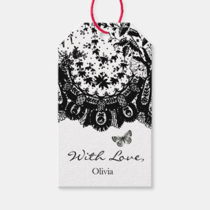 GIFT TAG "WITH LOVE" BLACK LACE AND CUSTOM NAME