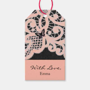 Gift Tag "WITH LOVE" PEACH LACE WITH CUSTOM NAME