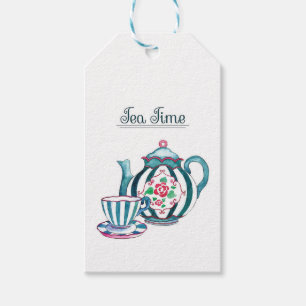Gift Tags - Blue Striped Teapot, Cup & Saucer