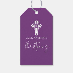 Gift Tags Floral Cross Christening Sweet Plum