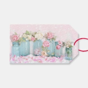 Gift Tags - Shabby Chic Roses Blue Glass