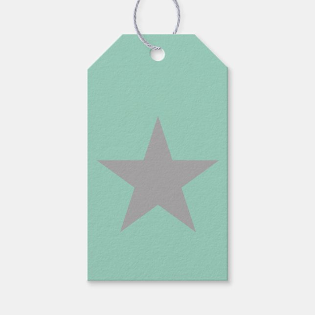 Gift Tags - Teal Background Grey Star (Front)