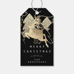 Gift To Reindeer Black Gold Christmas Tree Gift Tags