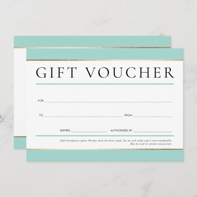 GIFT VOUCHER modern elegant business mint green Invitation (Front/Back)