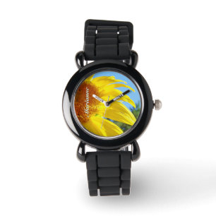 Gift Watches Add Your Name Yellow Sunflower Floral