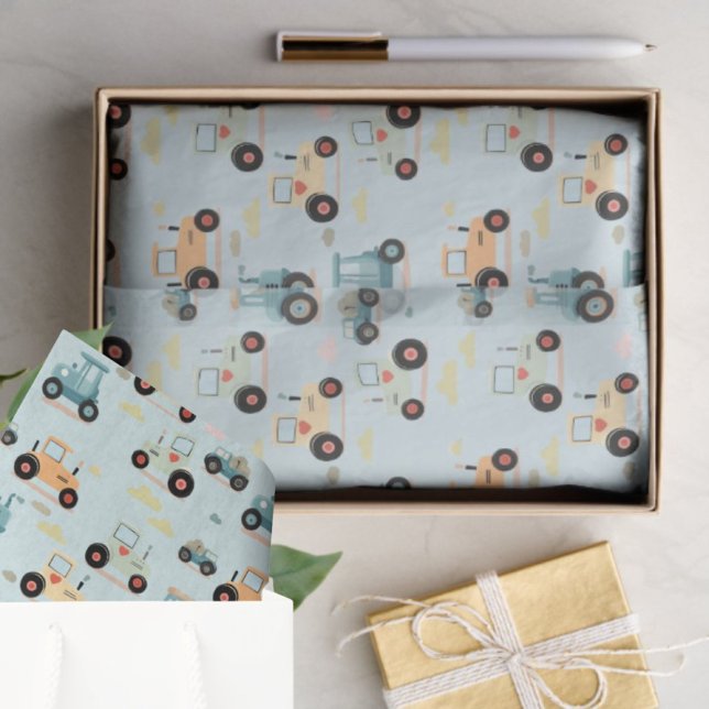 Gift wrap little tractor pattern baby boy toddler tissue paper (Creator Uploaded)