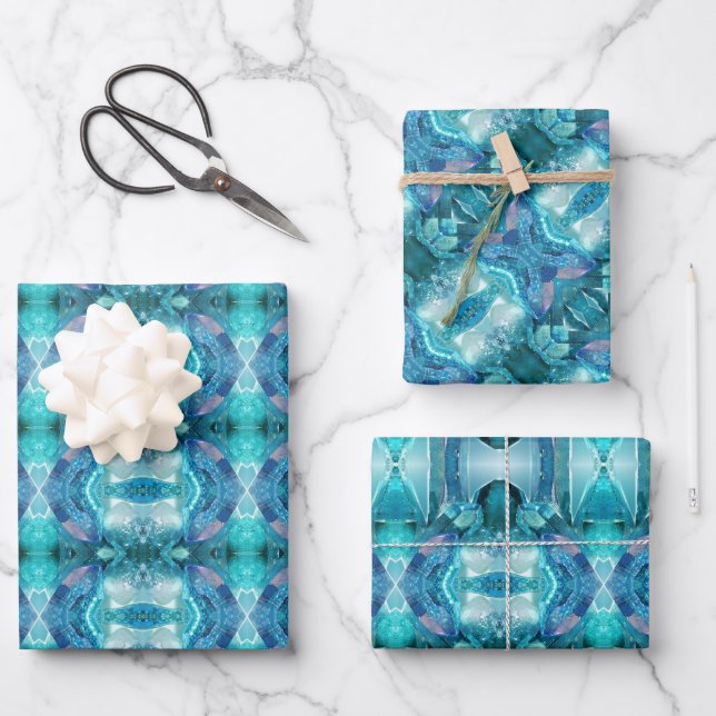 Gift Wrap Paper Aquamarine Crystals (Front)