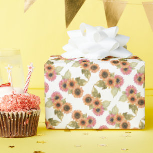 Gift Wrap Paper Roll - Pink & Yellow Sunflowers