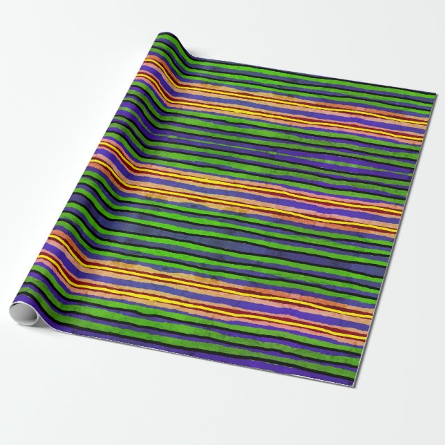 Gift Wrap Roll Green, Red, Yellow Stripes (Unrolled)