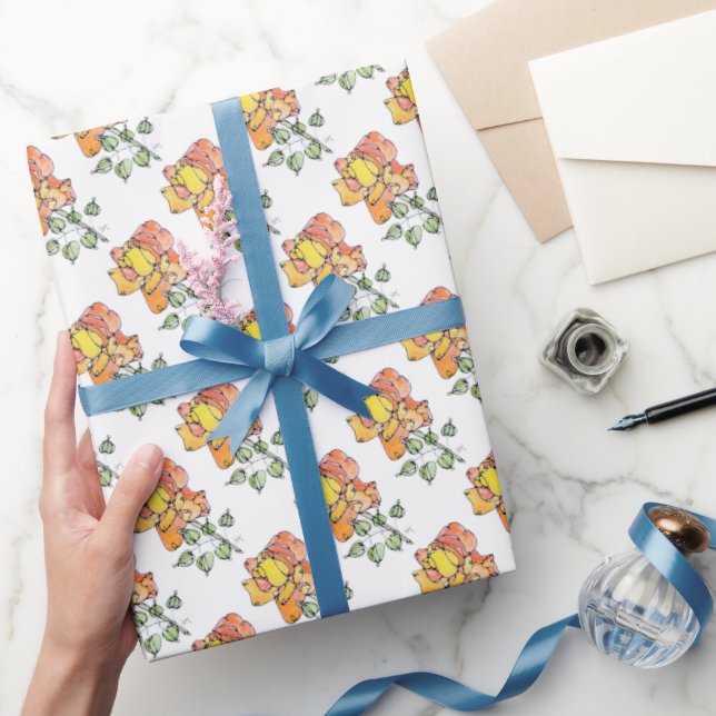 Gift Wrap Roll - NGA Watercolor Orange Roses (Gifting)