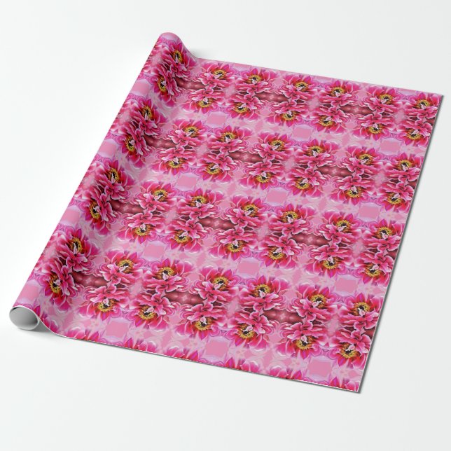 Gift Wrap Roll Pink Peony. (Unrolled)