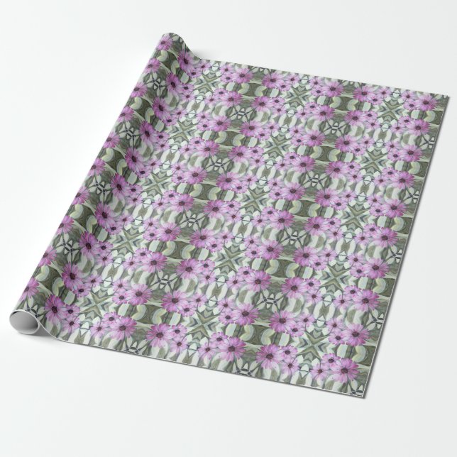 Gift Wrap Roll Purple African Daisies (Unrolled)