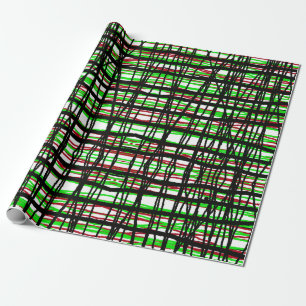 Gift Wrap Roll Red, Green, Black Abstract Lines
