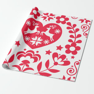 GIFT WRAP SCANDINAVIAN FOLK PATTERN CHRISTMAS