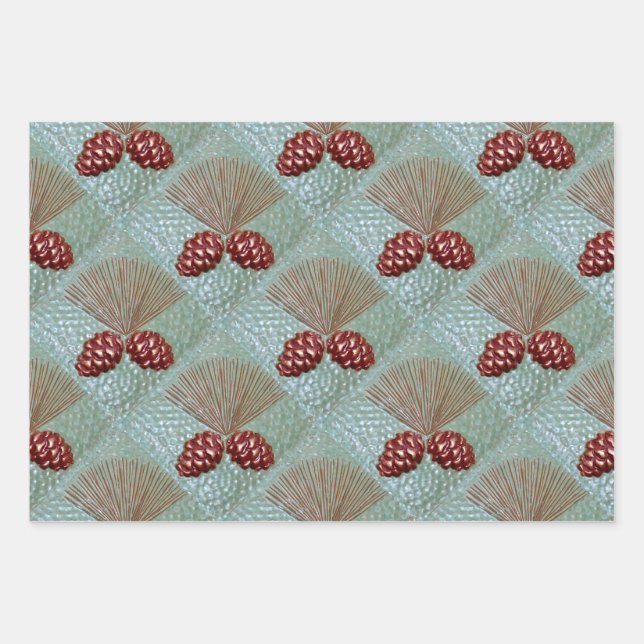 Gift Wrap set of 3 sheets copper Pinecones (Front)