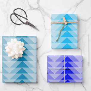 Gift Wrap Set - Overlapping Triangles in Blues