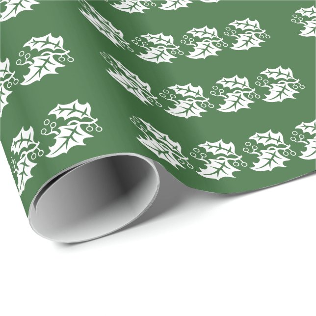 Gift Wrap - White Holly Leaves (Roll Corner)