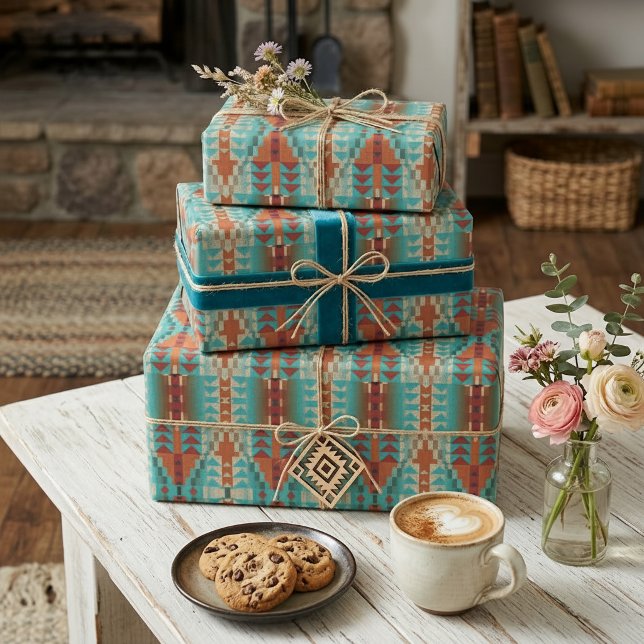 Gift Wrap With Aqua Turquoise Orange Brown Mosaic (Creator Uploaded)
