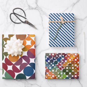 Gift Wrap With Blue Orange Purple Pink Retro Art
