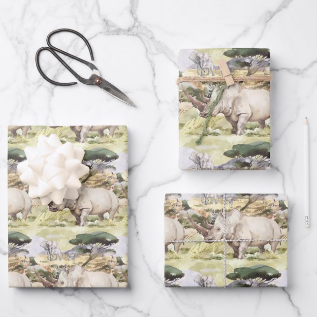 Gift Wrap with Rhinoceros African Rhino themse (Front)