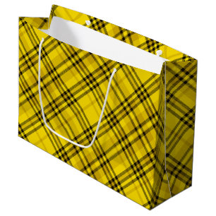 GIFT WRAP YELLOW BLACK CHECKERED PLAID  LARGE GIFT BAG