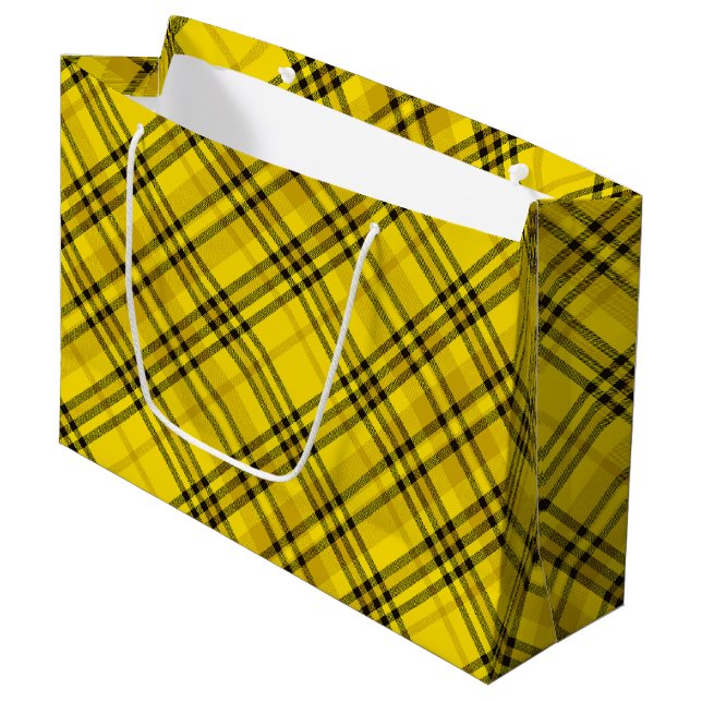 GIFT WRAP YELLOW BLACK CHECKERED PLAID  LARGE GIFT BAG (Front Angled)