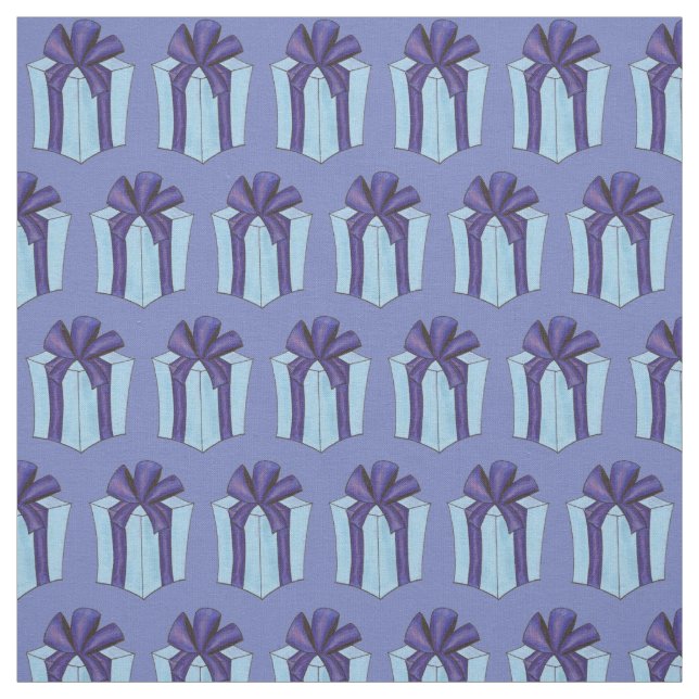 Gift Wrapped Birthday Present Bow Blue Purple Box Fabric (Swatch)