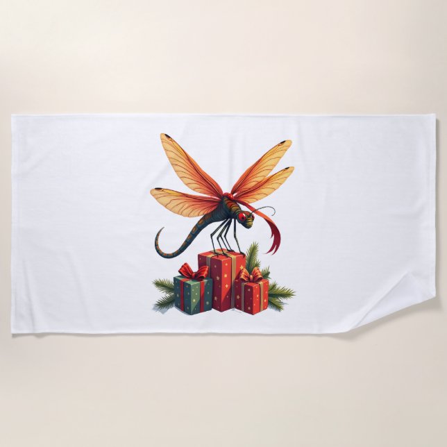 Gift-Wrapped Dragonfly Beach Towel (Front)