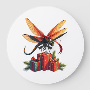 Gift-Wrapped Dragonfly Large Clock
