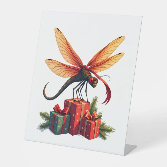 Gift-Wrapped Dragonfly Pedestal Sign (Front)
