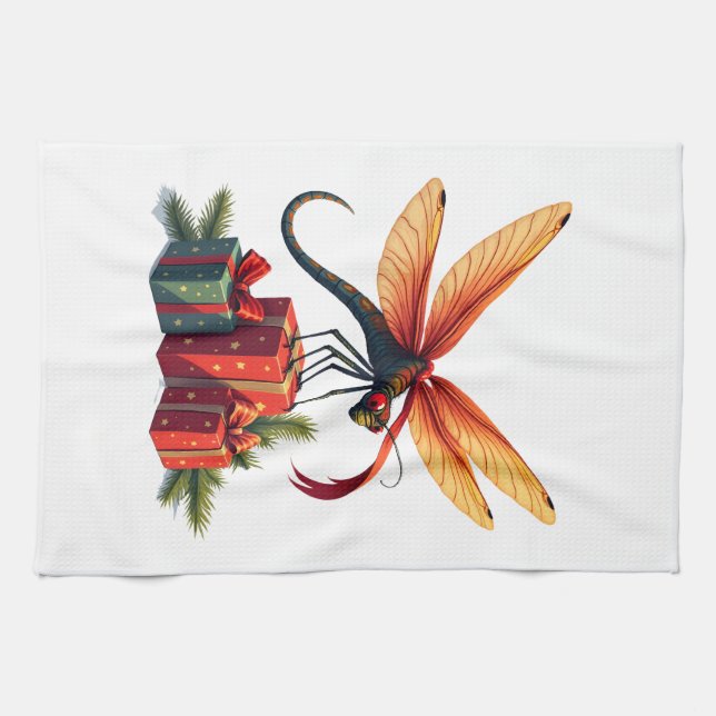 Gift-Wrapped Dragonfly Tea Towel (Horizontal)