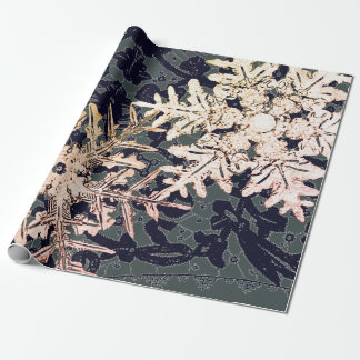 GIFT WRAPPING LACE AND SNOWFLAKES IN BLUE  WRAPPING PAPER