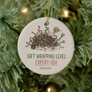 Gift Wrapping Level Expert-ish Funny Christmas Ceramic Tree Decoration