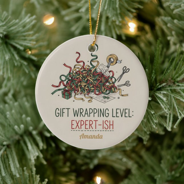 Gift Wrapping Level Expert-ish Funny Christmas Ceramic Tree Decoration (Tree)