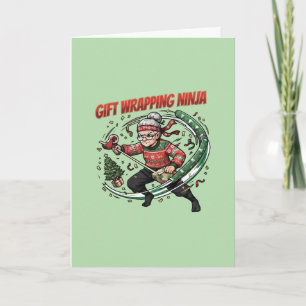 Gift Wrapping Ninja Christmas Holiday Design Card