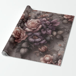 Gift Wrapping Paper Floral Plum Copper Rose