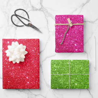 Gift Wrapping Paper: Red, Pink & Green Glitter Wrapping Paper Sheet