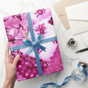 Gift Wrapping Paper Roll Pink White Floral Quilt