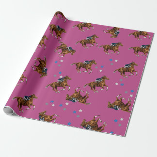 Gift wrapping pink horse jockey design paper