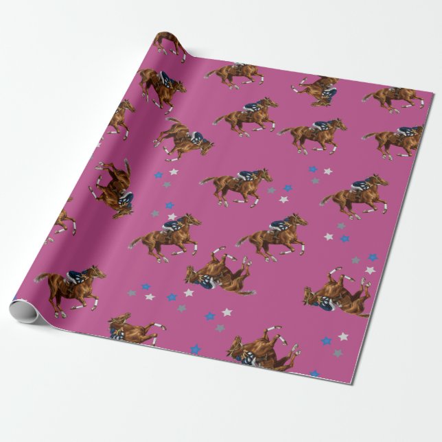 Gift wrapping pink horse jockey design wrapping paper (Unrolled)