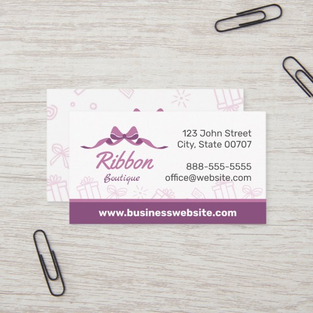 Gift Wrapping Present with Purple Ribbon Bow Business Card (Front/Back In Situ)