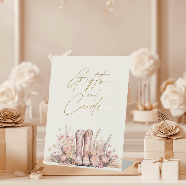 Gifts And Cards Boots Floral Cowgirl Bridal Shower Pedestal Sign (Creator Uploaded)