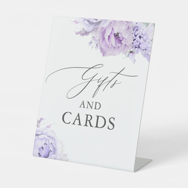 Gifts and Cards Dusty Purple Floral Wedding Pedestal Sign (Front)