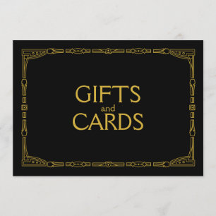 "Gifts and Cards" Gold Art Deco Style Wedding Sign Invitation