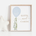 Gifts and Cards Sign Blue Balloon Boy Baby Shower<br><div class="desc">Let your guests know where to leave their gifts with this beautiful eucalyptus sign.</div>