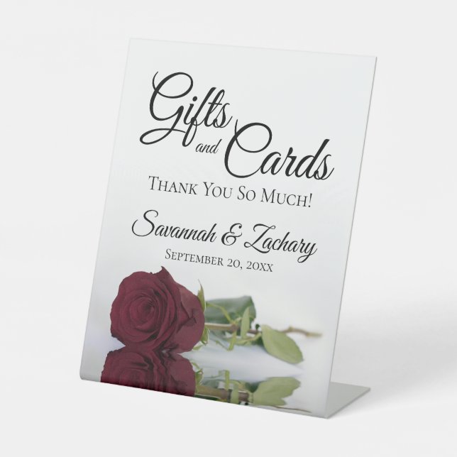 Gifts & Cards Elegant Burgundy Rose Thank You Pedestal Sign (Front)