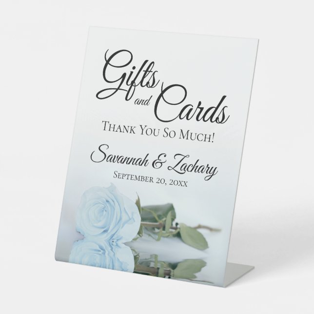 Gifts & Cards Elegant Dusty Blue Rose Thank You Pedestal Sign (Front)