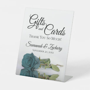Gifts & Cards Elegant Teal Rose Thank You Pedestal Sign