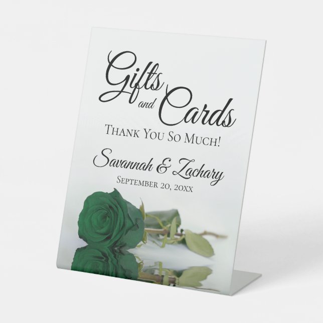 Gifts & Cards Emerald Green Rose Thank You Pedestal Sign (Front)